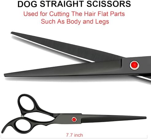 TINMARDA Dog Grooming Kit, Titanium Black Stainless Steel Dog Grooming Scissors with Curved Shears, Black Finger Rings - 4 Piece Sharp Durable Pet Shears for Dogs Cats At Home Salon-Quality Grooming