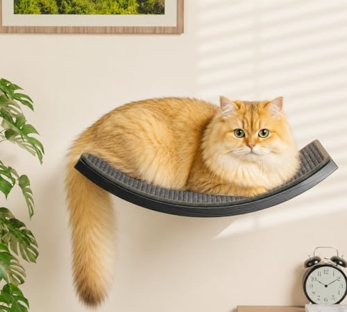 Wall Mounted Curved Cat Hammock with Grey Sisal Pad – Scratch-Friendly Cat Nest Perch for Wall – Large Floating Bed for Indoor Cats