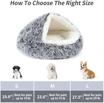 Hooded Donut Dog Bed, Self-Warming Cat Cave for Puppies & Kittens