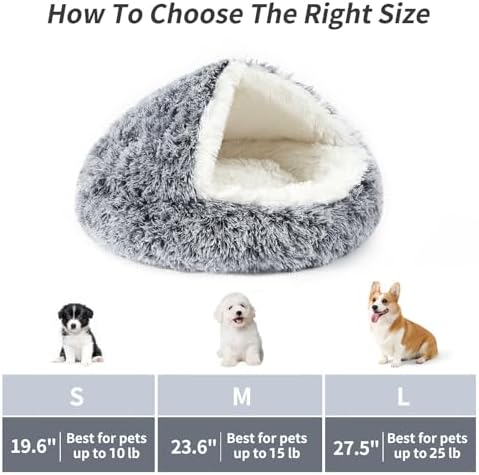 Hooded Donut Dog Bed, Self-Warming Cat Cave for Puppies & Kittens