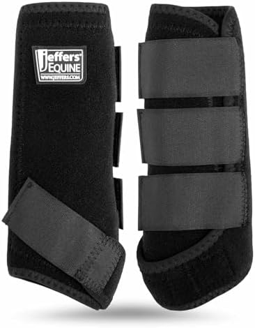 Jeffers Equine Protective Horse Boots 1 Pair Black, Safe Neoprene Leg Guards & Comfortable Fit, Durable Strap Closures, Front & Hind Support, Equestrian Accessories for Travel & Riding - Medium