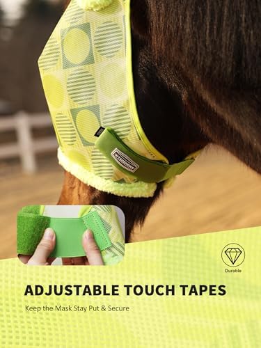 Tackmore Horse Fly Mask Without Ears, Breathable Structured Mesh for Horses, Soft Fleece Edging, UV Protection, Printed Turnout Mask for Pasture-Grass Green Circles M