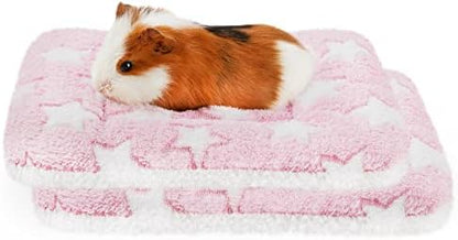 Amakunft 2 Pcs Guinea Pig Bed Mat Washable, Rabbit Winter Bed Pad for Indoor, Warm Small Animal Bed Mattres, Fleece Sleeping Pad for Bunny, Rat, Hedgehog, Sugar Glider, Chinchilla