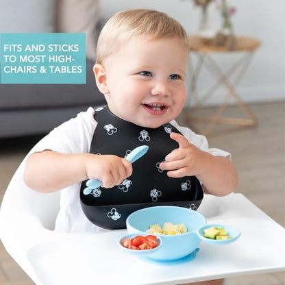 Bumkins Disney Baby Bowl, Silicone Feeding Set with Suction for Baby and Toddler, Includes Spoon and Lid, Essentials for Baby Led Weaning,for Babies 4 Months, Mickey Mouse Light Blue
