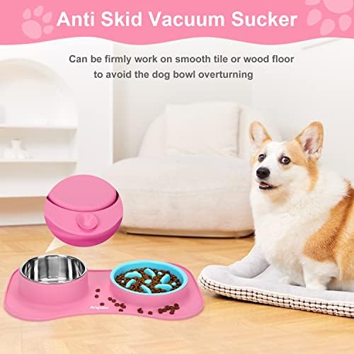 Slow Feeder Dog Bowls 3 in 1 Stainless Steel Food Water Bowl to Slow Eating