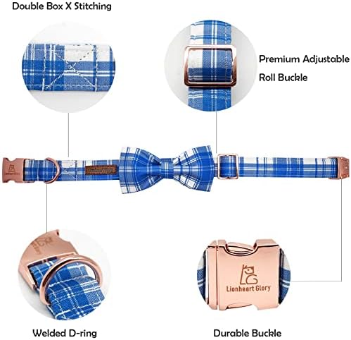Lionheart glory Dog Collar, Boy Dog Collar Bowtie Blue Adjustable Dog Bowtie Collar Bows Dog Collar for Medium Dogs