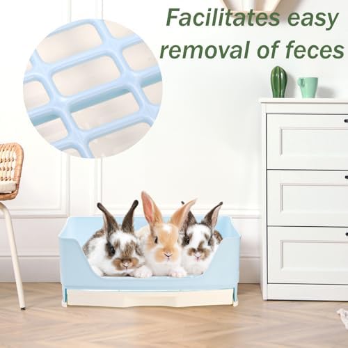 Yesland Large Rabbit Litter Box with Drawer - Corner Toilet Trainer for Adult Bunny, Guinea Pigs, Ferret, Chinchilla, Small Animals - Easy Clean Plastic Pet Pan, Blue (15.75" L x 11.4" W)