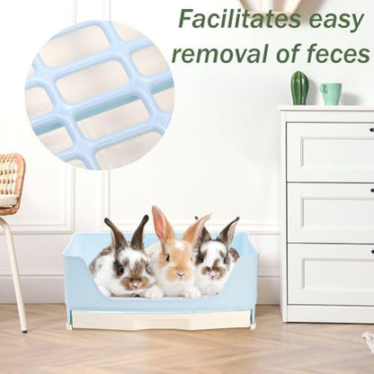 Yesland Large Rabbit Litter Box with Drawer - Corner Toilet Trainer for Adult Bunny, Guinea Pigs, Ferret, Chinchilla, Small Animals - Easy Clean Plastic Pet Pan, Blue (15.75" L x 11.4" W)