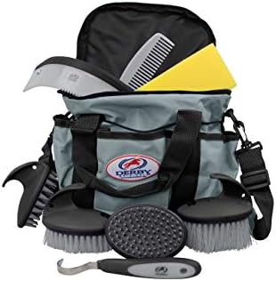 Derby Originals 9Piece Horse Grooming Set with Matching Nylon Carry Bag - Available in 8 Fun Colors, Grey & Black