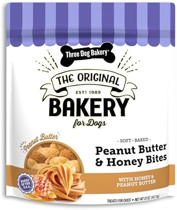 Three Dog Bakery Peanut Butter & Honey Bites for Dogs - 13 oz Bag