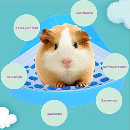 kathson Triangle Potty Trainer Corner Bunny Toilet Guinea Pig Litter Bedding Plastic Box Pet Pan for Rabbit Chinchilla Hamster Ferret Small Animal (Blue)