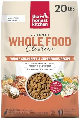 The Honest Kitchen Whole Grain Beef, Oat & Superfoods Whole Food Clusters, Vet Crafted Human Grade Dry Dog Food, Healthy Nutrition for Skin, Coat, Digestion & Healthy Weight, 20 lb Bag