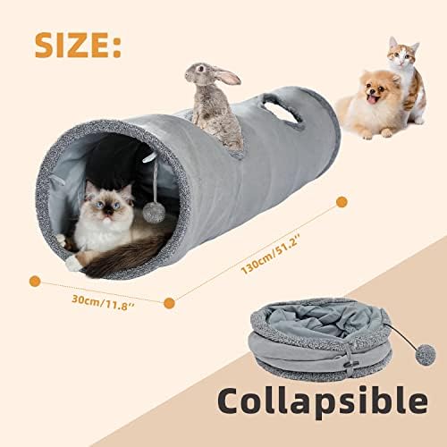 PAWZ Road Cat Tunnel 51 Inches Long Cat Toys Collapsible Tunnel 12”Diameter