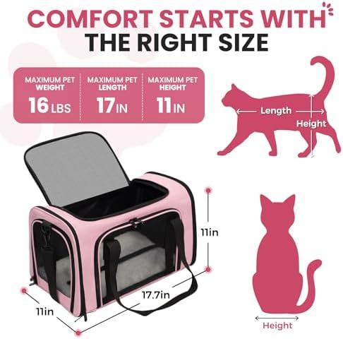 Soft-Sided Cat Carrier 18x11x11 in Expandable Travel Pet Bag 15LBS