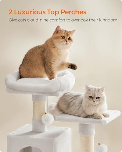 Feandrea Cat Tree, 59.5-Inch Tall Cat Tower, Multi-Level Condo, Cream White