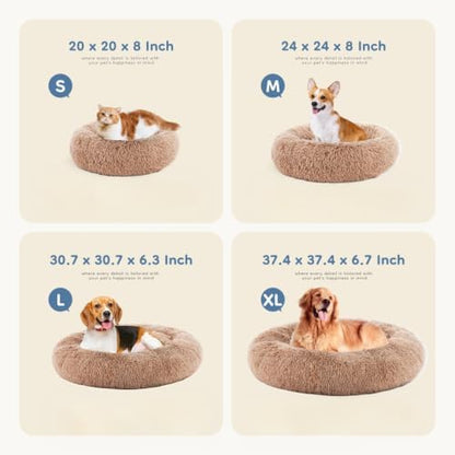 DUMOS 37.4 Inch Large Donut Dog Bed for Indoor Use, Fluffy Faux Fur Plush