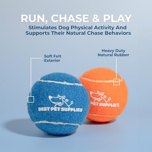 Best Pet Supplies Interactive Squeaky Dog Chew Toy, Ideal Dog Toys for Chewers, Small, Medium & Large Dogs, and Fetch Lovers - Tennis (Assorted Color), Medium (Pack of 4)