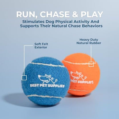Best Pet Supplies Interactive Squeaky Dog Chew Toy, Ideal Dog Toys for Chewers, Small, Medium & Large Dogs, and Fetch Lovers - Tennis (Assorted Color), Medium (Pack of 4)