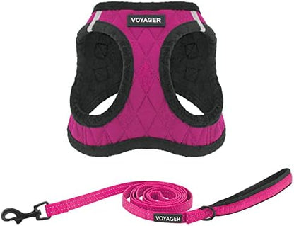 Best Pet Supplies Voyager Step-in Plush Dog Harness - Soft, Step in Vest Harness and Reflective Dog 5 ft Leash Combo with Neoprene Handle for Small and Medium Dogs, Red Rose Plush, XL