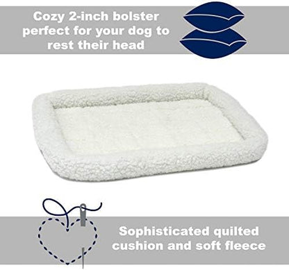 MidWest Homes for Pets QuietTime XXS Dog Bed – White Fleece Bolster, Ultra-Soft and Machine Washable, Fits 18-Inch Crates and Carriers, for Small Dogs and Cats (Pack of 2)