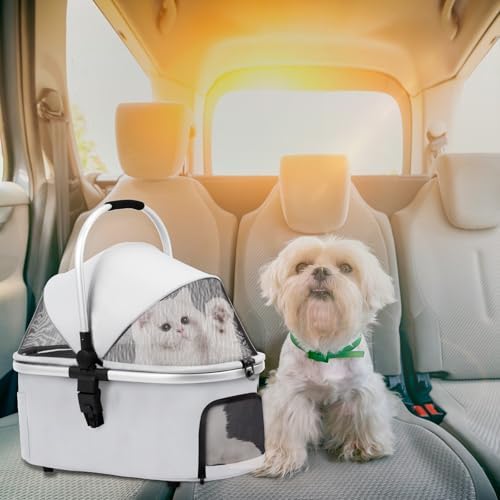 3 in 1 Pet Stroller for Small/Medium Dogs & Cats with Detachable Carrier, Storage Basket and Pet Pad, 4 Wheels Foldable Pet Travel Carrier for Car Seat & Hand Carry, Safe Outings (Green)