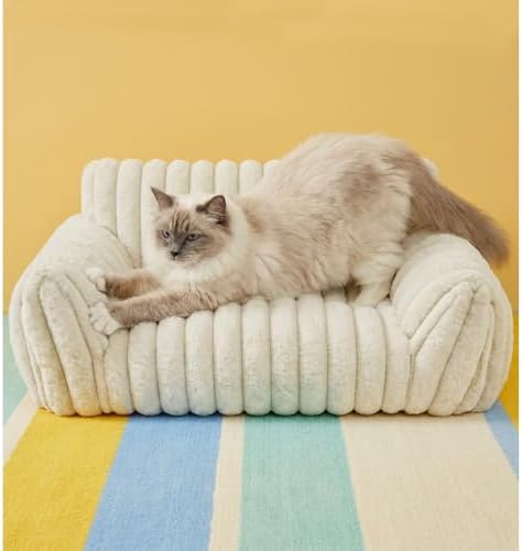 Cat Couch for Indoor Cats,Cute Cat Bed Cover Fully Removable and Machine Washable, Supportive Faux Rabbit Fur Cat Sofa with Non-Slip Base, Cat Friendly Couch