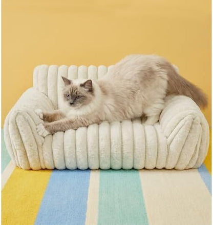 Cat Couch for Indoor Cats,Cute Cat Bed Cover Fully Removable and Machine Washable, Supportive Faux Rabbit Fur Cat Sofa with Non-Slip Base, Cat Friendly Couch