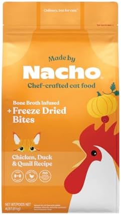 Made by Nacho Dry Cat Kibble 4lb Bag, High Protein Premium Cat Food with Freeze Dried Pieces, Cage-Free Chicken & Duck, Limited Ingredients, Single Bag