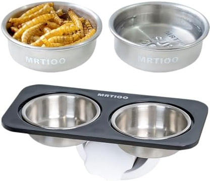 Lizard Gecko Feeding Ledge Holder, with 0.5oz Stainless Steel 10Cups
