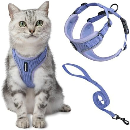 Voyager Escape-Proof Step-in Lock Cat Harness & 5ft Neoprene-Handle Leash Set All-Weather Mesh with Reflective Stitching for Small to Large Cats by Best Pet Supplies, Lavender (327), XS