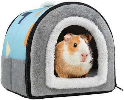 Pet Soft Guinea Pig Hideout, Washable Guinea Pig Bed Cozy Small Animals House Cave Accessories for Rabbits Hamster Rats Chinchilla (Blue&Grey)