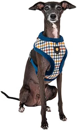Puppia Kent Dog Harness Over-The-Head Warm Winter Houndstooth Pattern Adjustable Chest for Small and Medium Dog, Blue, Small