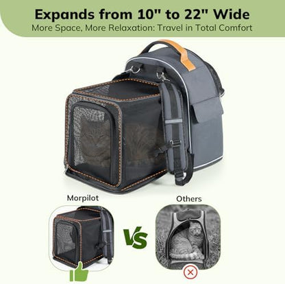 Morpilot Expandable Cat Carrier Backpack for Small Dogs & Cats Up to 12lbs