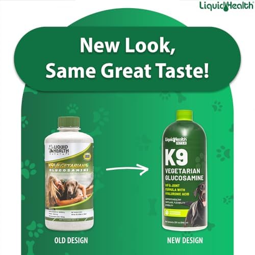LIQUIDHEALTH Pets K9 Vegetarian Liquid Glucosamine Juice for All Dogs Canines with Chondroitin, MSM, Omega 3, Antioxidants, Hyaluronic Acid - Dog Vitamin Oil for Hip & Joint Health - USA Made (2 Pack)