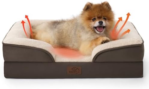Bedsure Self Warming Orthopedic Dogs Bed for Small Dogs - Washable Small Dog Bed Waterproof, Comfort Pet Couch with Removable Cover, Pets Sofa with Nonskid Bottom, Brown, Non-Electric