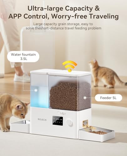 ROJECO 2-in-1 Automatic Cat Feeder & Water Dispenser,WiFi Control Feeding