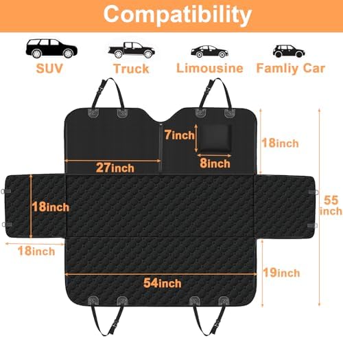 Mancro Dog Car Seat Cover, Waterproof Dog Hammock for Car, Black All