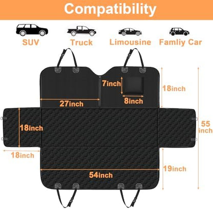 Mancro Dog Car Seat Cover, Waterproof Dog Hammock for Car, Black All