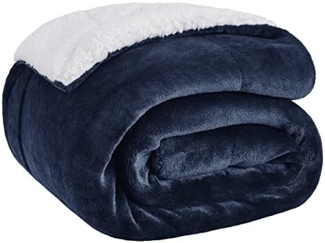 Bedsure GentleSoft Sherpa Fleece Throw Blanket for Couch, Non-Heated, Thick and Warm Throw for Women and Men, Soft Fuzzy Plush Weight Blanket for Winter, Navy, 50x60 Inches