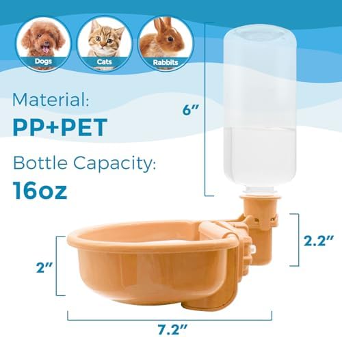 VANNON Gravity Pet Water Bowl, 16oz Anti-Splash Crate Dispenser, Orange
