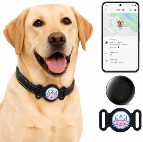 GPS Collar for Dogs, Pet Tracker for Dogs (Android Only), Waterproof Smart Tag Compatible with Google Find My, No Monthly Fee, Dog GPS Tracker Collar for Small Large Dogs (Android Tracker for Dog)