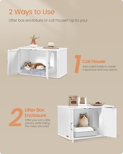 Feandrea Litter Box Enclosure, Modern Cat Litter Box, Front Entry