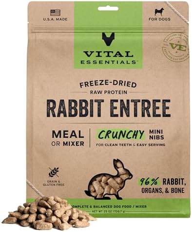 Vital Essentials Freeze Dried Dog Food, Rabbit Mini Nibs, 25 oz Bag
