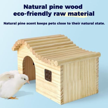Hamster Wood Hideout Hut with Window Small Animal Wooden House for Rat Dwarf Hamster (Small)