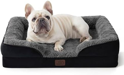 Bedsure Orthopedic Dog Bed Medium Size Dogs - Washable Medium Dog Cat Bed Waterproof, Comfort Pet Couch Sofa with Washable Removable Cover, Pets Bed with Nonskid Bottom, Plush-Black, 28"