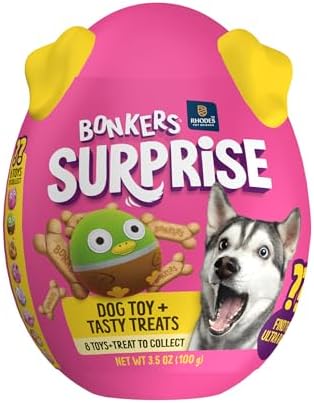 Bonkers Surprise Blind Box Collectible Plush Dog Toy with Chicken Flavored Biscuit Crunchy Treats for Dogs, 3.5 oz
