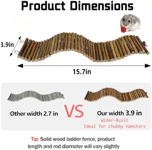 Rat Bendy Long Suspension Bridges 15.7 x 3.9 Inch Gerbil Wooden Ramp Hamster Cage Climbing Ladder Natural Wood Chews Toys for Rodents Mouse Dwarf Hamster