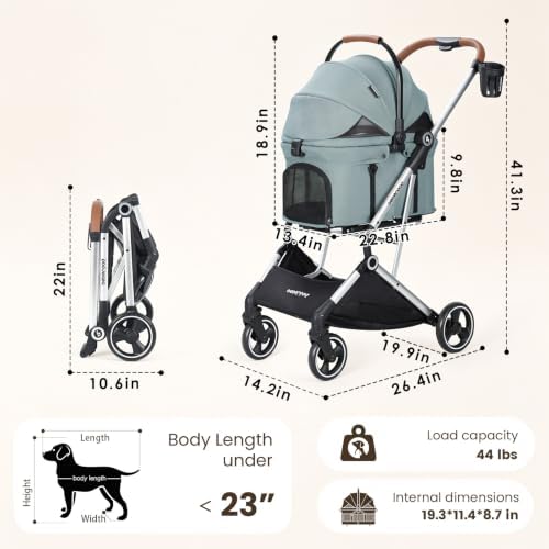 T3 Pro Pet Stroller for Small Dog & Cats up to 44 lbs (Green)