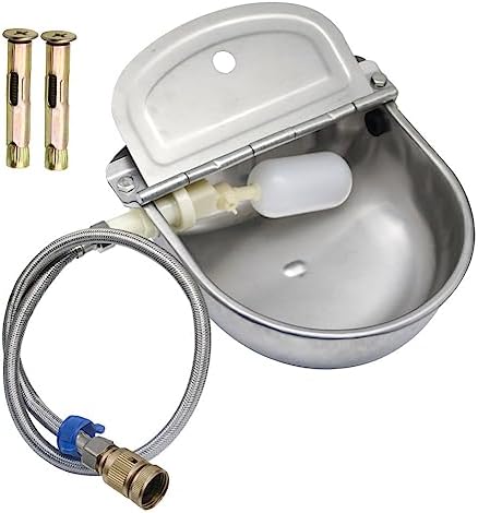 Automatic Livestock Waterer, 304 Stainless Steel with Float Valve, Animal Watering Bowl for Dogs, Horses, Goats, Cattle, Pigs & Chickens, Wall & Ground Mount, Includes 3/4" Adaptor & Water Pipe