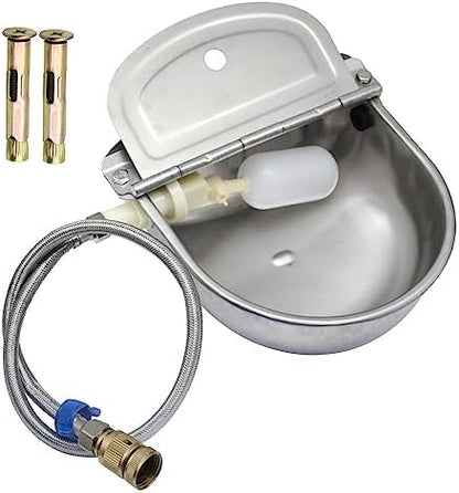 Automatic Livestock Waterer, 304 Stainless Steel with Float Valve, Animal Watering Bowl for Dogs, Horses, Goats, Cattle, Pigs & Chickens, Wall & Ground Mount, Includes 3/4" Adaptor & Water Pipe